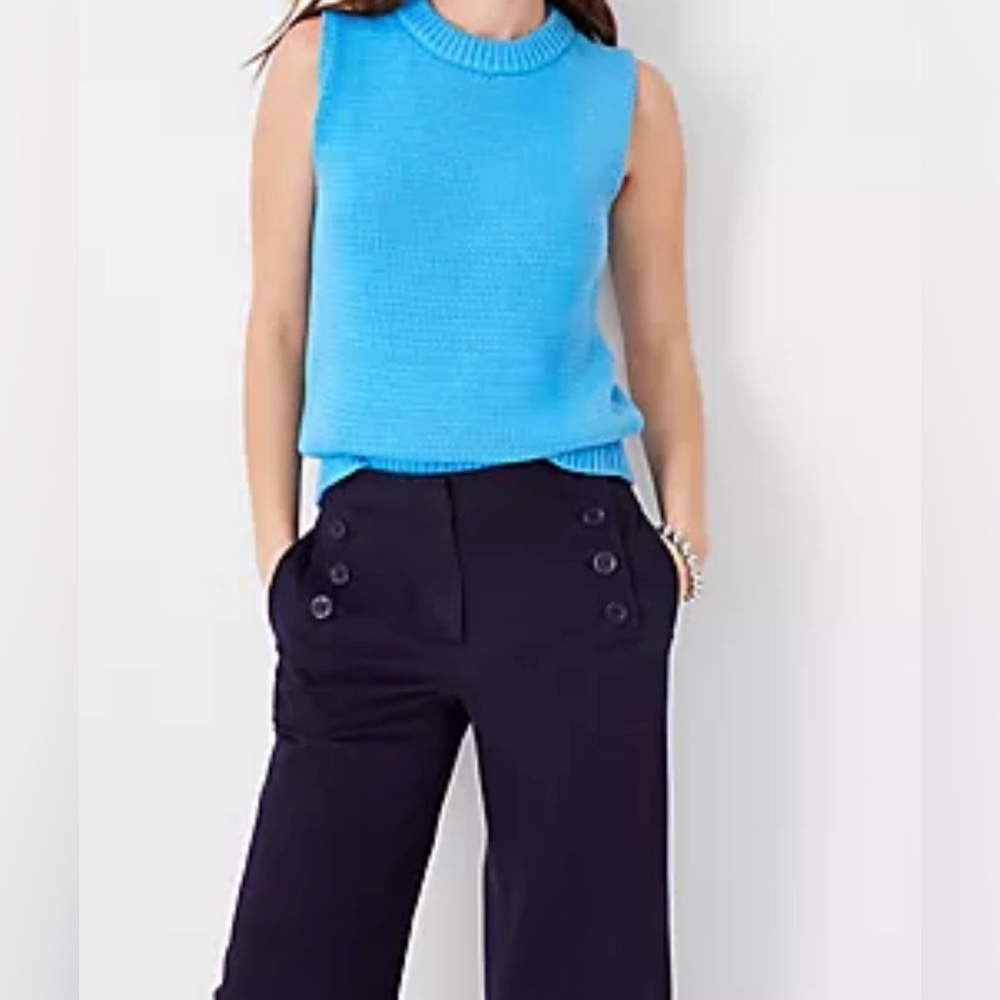 Ann Taylor blue knit sweater vest preppy minimalist top in size large